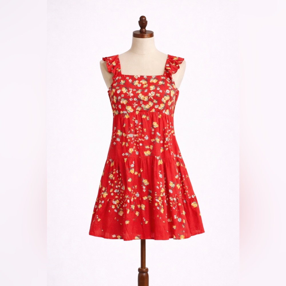 LC Lauren Conrad Linen Blend Lemon Floral Tie Back Dress Sz M